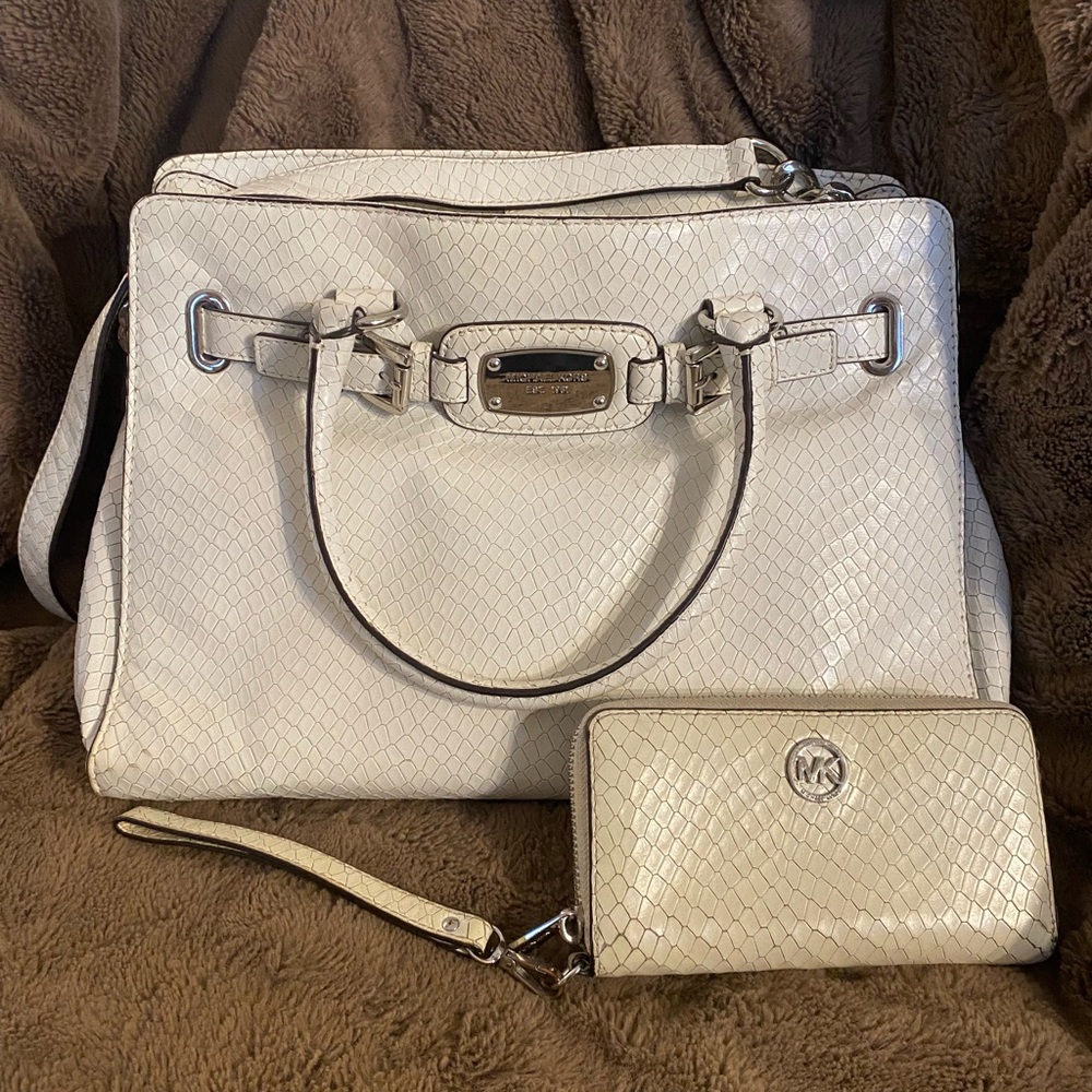 Michael Kors “Hamilton” Embossed Snakeskin Satchel w/Wallet